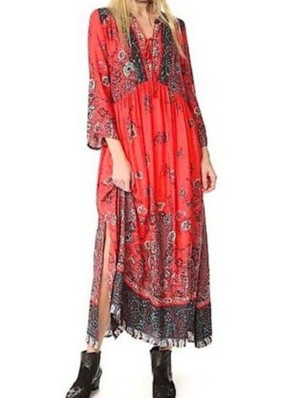 Free People If You Only Knew Dress Boho Floral Vneck Flowy Medium Maxi - Picture 4 of 11